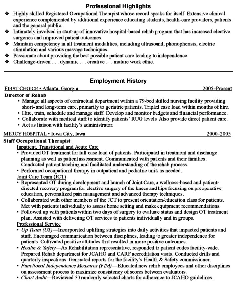 Cluttered Example of an Occupational Therapy Resume